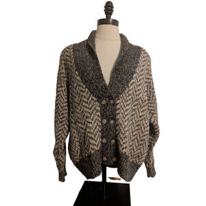 ic winters button down sweater zig zag stripes shawl‎ collar size Large